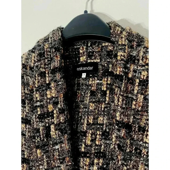 ESKANDAR TWEED METAL THREAD TEXTURED OVER SIZE (1) CARDIGAN BROWN BLACK $2600 - Picture 1 of 6